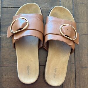 Sonoma Women's Brown Slide Sandals with Gold Buckle